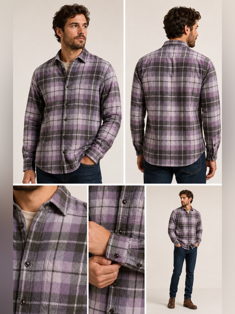 KATO by Hiroshi Kato The Ripper Vintage Plaid Flannel Shirt Purple Gray